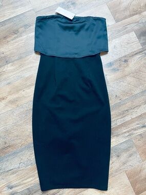 Classic Strapless Black Midi Dress with Overlay Bodice